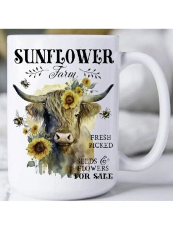 Other - Highland Cow Sunflower Farm 15oz Coffee Mug